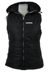 Dámská černá šusťáková zateplená vesta s nápisy a kapucí Slazenger 