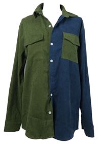 Pánská khaki-modrá manšestrová košile Shein 