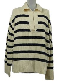 Dámský smetanovo-černý pruhovaný svetr s límečkem H&M