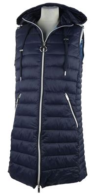 Dámská tmavomodrá šusťáková prošívaná zateplená péřová vesta s kapucí Suza 