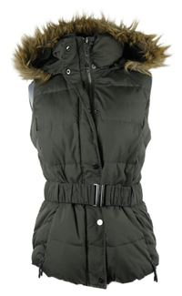 Dámská tmavošedá šusťáková zateplená vesta s páskem a kapucí Esprit 