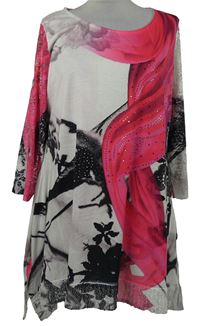 Dámská růžovo-bílo-černá halenková tunika s krajkou TMT