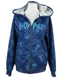 Nové - Dámská tmavomodrá propínací oversize mikina s potiskem Harry Potter a kapucí