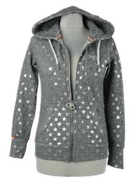 Dámská šedá hvězdičkovaná propínací mikina s kapucí Superdry 