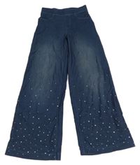 Tmavomodré flare tregíny riflového vzhledu s kamínky H&M