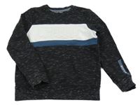 ČErno-bílo-modrá mikina s melírem a nápisem C&A