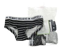 Nové - 4x kalhotky pruhované+ černé s hvězdami+ šedé s hvězdičkami Primark