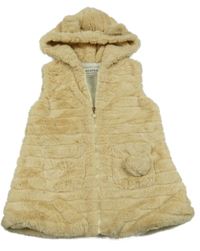 Béžová kožešinová zateplená vesta s kapucí 