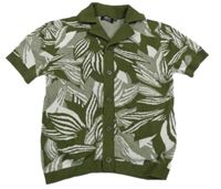 Khaki-bílé pletené propínací tričko Next