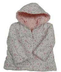 Bílá květinová bavlněná zateplená propínací oboustranná mikina s kapucí George