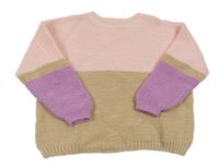 Růžovo-fialovo-béžový svetr 