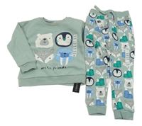 Nové - 2set- světlemodrá mikina se zvířátky+ tepláky Dunnes