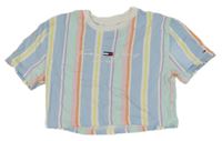 Barevné pruhované crop tričko s logem Tommy Hilfiger
