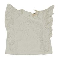 Bílá krajkovaný crop top s madeirou 