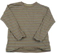 Hnědo-bílo-barevné pruhované triko s kapsičkou Dunnes Stores 