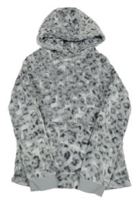 Šedo-černá vzorovaná leopardí chlupatá mikina s kapucí Pep&Co