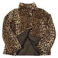Hnědo-kakaová leopardí podšitá kožešinová bunda F&F