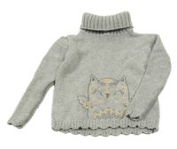 Šedý svetr s rolákem s výšivkou sovy Vertbaudet