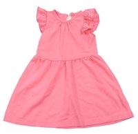 Neonově růžové bavlněné šaty s madeirou E-Vie
