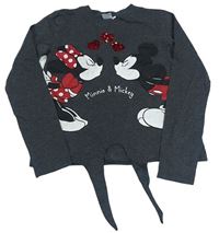 Tmavošedé crop triko s Mickeym a Minnie Disney