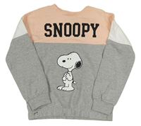 Lososovo-bílo-šedá mikina se Snooypm 