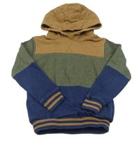 Hnědo-khaki-tmavomodrá mikina s kapucí 