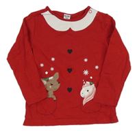 Červené triko se sobem a jednorožcem Dopodopo