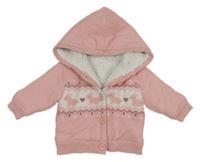 Růžový zateplený propínací svetr s králíky a kapucí Nutmeg