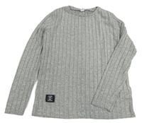 Šedé melírované žebrované úpletové mikinotriko s nášivkou SHEIN