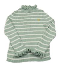 Světlezeleno-bílý pruhovaný žebrovaný svetr se srdíčkem Primark