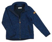 Tmavomodro-modrá melírovaná pletená propínací mikina H&M