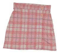 Růžovo-šedo-červená kostkovaná sukně s knoflíky F&F