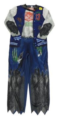 Nové - Kostým - Tmavomodro-bílo-šedý overal - vlkodlak 