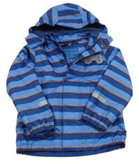 Modro-tmavomodro-oranžová pruhovaná šusťáková jarní bunda s kapucí Impidimpi