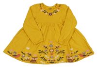 Hořčicové bavlněná šatová tunika s kytičkami Topolino