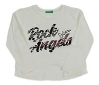 Bílé triko s nápisem z flitrů Benetton