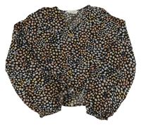 Černo-barevná květovaná crop halenka H&M