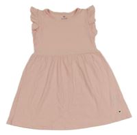 Světlerůžové žebrované bavlněné šaty s volánky H&M