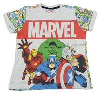 Šedé melírované tričko s hrdiny Marvel