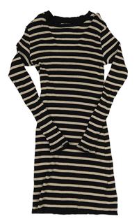 Černo-béžové pruhované žebrované šaty H&M