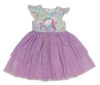 Barevno-lila bavlněně/tylové šaty s jednorožcem Primark