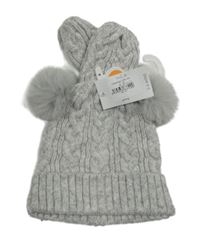 Nové - 2set - Šedá pletená čepice + rukavice Matalan