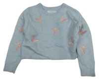 Světlemodrý crop svetr s motýly Primark 