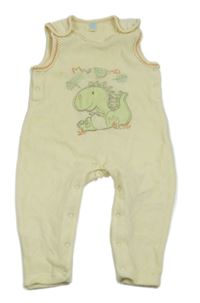 Světležluté sametové laclové kalhoty s dinosaurem Coolclub