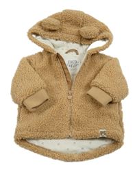 Béžový huňatý zateplený kabátek s kapucí F&F