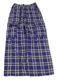 Fialovo-bílo-černé kostkované plátěné cargo kalhoty H&M