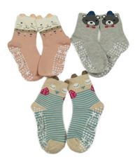 Nové - 3x - Šedé + růžové + pruhované ponožky se zvířátkem vel. 27-30