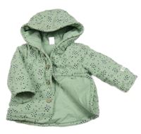 Světlezelená vzorovaná plátěná zateplená bunda s kapucí Topomini 