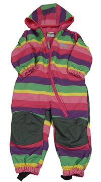 Barevná pruhovaná softshellová zateplená kombinéza s jednorožcem a kapucí Umka Umka