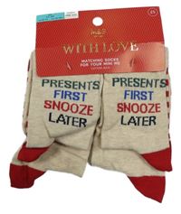 Nové - 2x - Béžovo-červené ponožky s nápisem M&S vel. 26-30